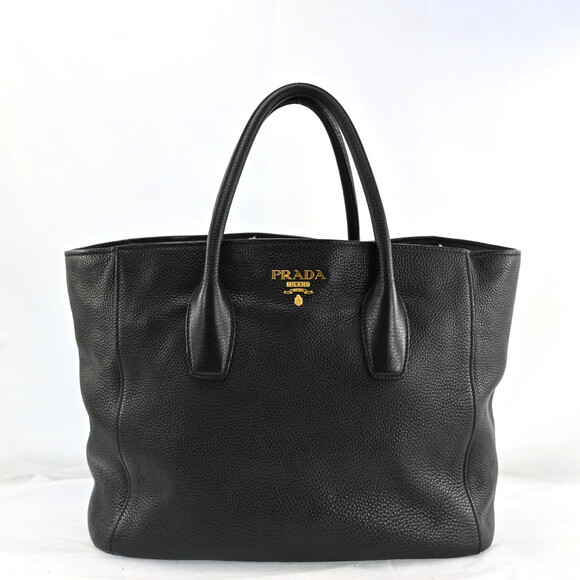 Prada Handbags - Auth Prada Logos Leather Hand Bag Black #259303P53B